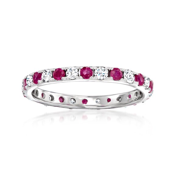 Ross-Simons 0.65 ct. t.w. Ruby and .50 ct. t.w. Diamond Eternity Ring in 14kt White Gold, Women's, Adult