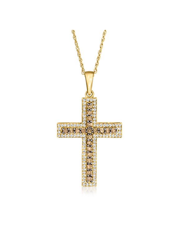 0.70 ct. t.w. Brown and White Diamond Cross Pendant Necklace in 18kt Gold Over Sterling, Women's, Adult