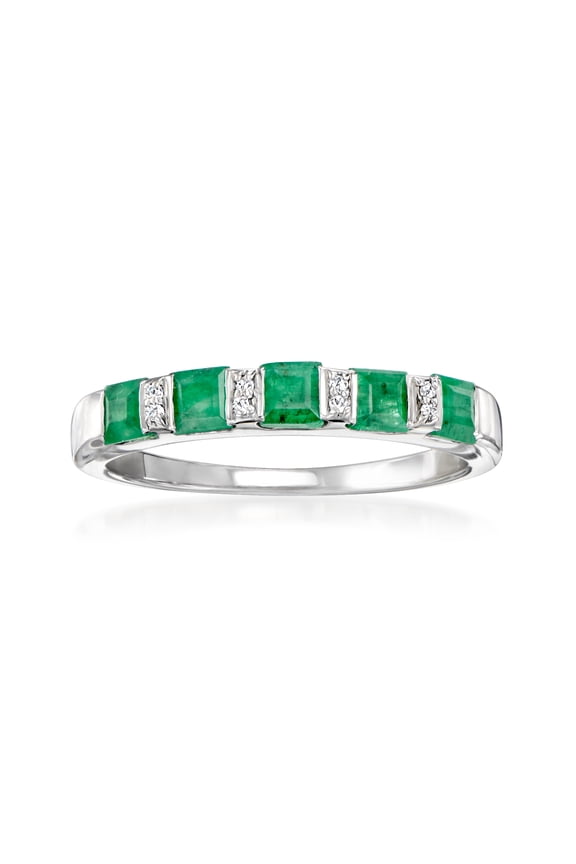0.70 ct. t.w. Emerald Ring With Diamonds in Sterling Silver, Women's, Adult