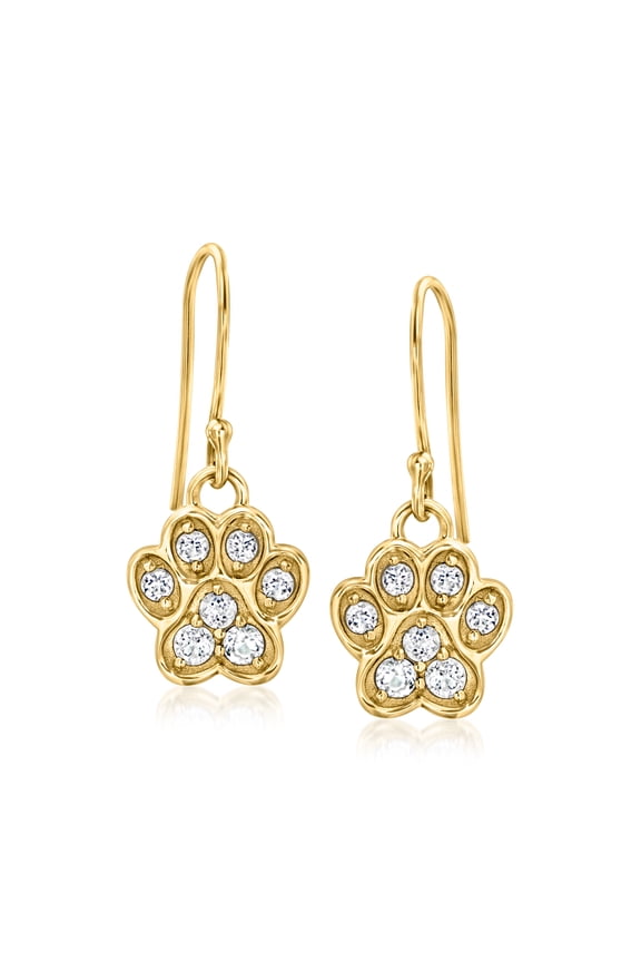 0.70 ct. t.w. White Topaz Paw Print Drop Earrings in 18kt Gold Over Sterling, Women's, Adult