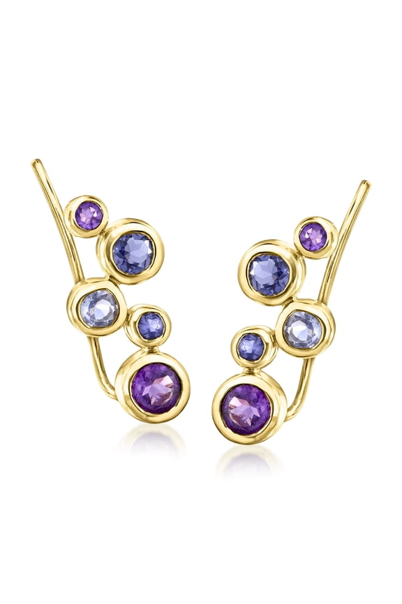 0.80 ct. t.w. Bezel-Set Multi-Gemstone Ear Climbers in 18kt Gold Over Sterling, Women's, Adult