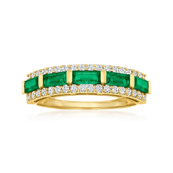 Ross-Simons 0.80 ct. t.w. Emerald and .41 ct. t.w. Diamond Ring in 14kt Yellow Gold, Women's, Adult