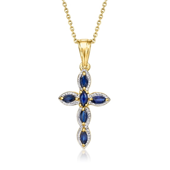Ross-Simons 0.80 ct. t.w. Sapphire Cross Pendant Necklace in Sterling Silver and 18kt Gold Over Sterling, Women's, Adult