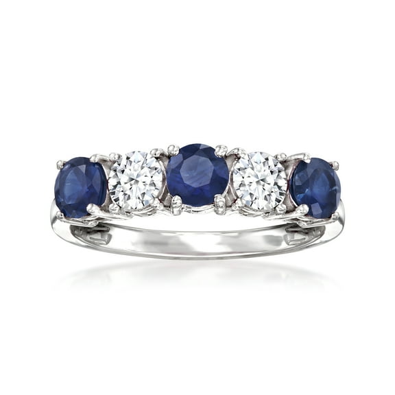 Ross-Simons 0.80 ct. t.w. Sapphire and .50 ct. t.w. Lab-Grown Diamond Ring in 14kt White Gold, Women's, Adult
