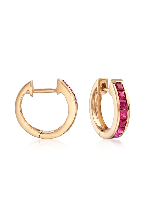 0.80 ct. t.w. Square-Cut Ruby Huggie Hoop Earrings in 14kt Yellow Gold, Women's, Adult