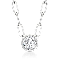 Ross-Simons 1.00 Carat Bezel-Set Diamond Solitaire Paper Clip Link Necklace in 14kt White Gold, Women's, Adult