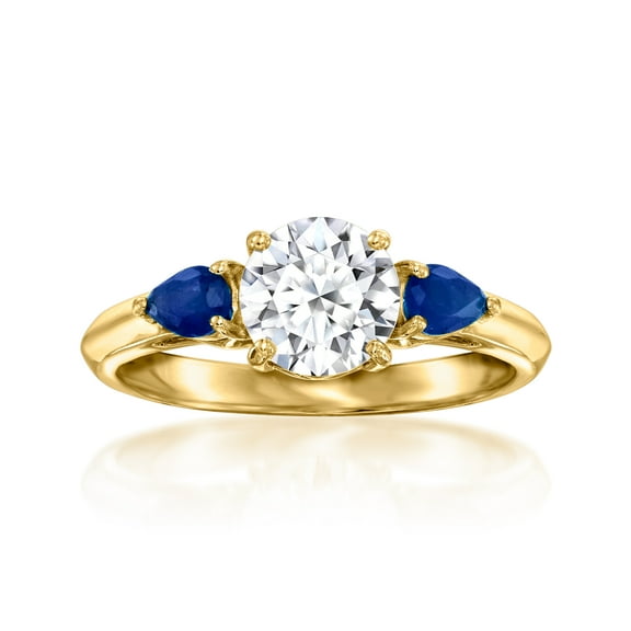 Ross-Simons 1.00 Carat Lab-Grown Diamond Ring With .30 ct. t.w. Sapphires in 14kt Yellow Gold, Women's, Adult