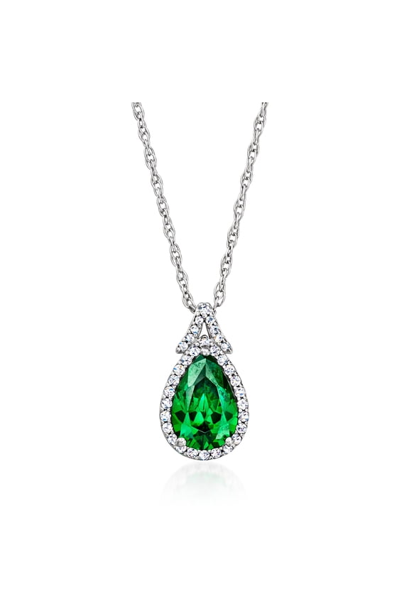 1.00 Carat Simulated Emerald Pendant Necklace With .10 ct. t.w. Czs in Sterling Silver, Women's, Adult