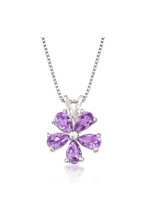 1.00 ct. t.w. Amethyst Flower Pendant Necklace in Sterling Silver, Women's, Adult