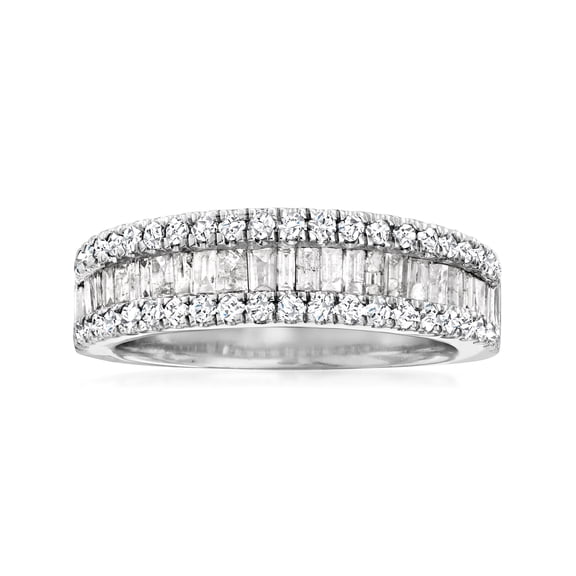Ross-Simons 1.00 ct. t.w. Baguette and Round Diamond Ring in Sterling Silver, Women's, Adult