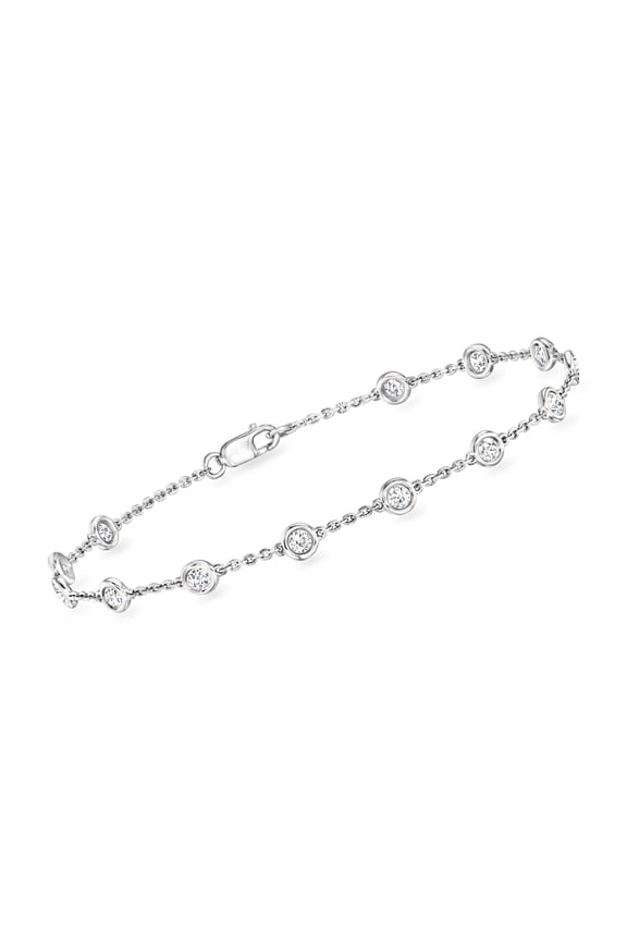 1.00 ct. t.w. Bezel-Set Diamond Station Bracelet in 14kt White Gold, Women's, Adult