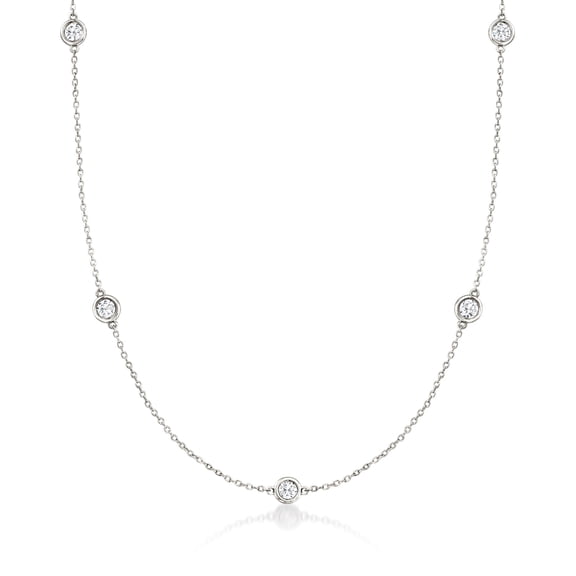 Ross-Simons 1.00 ct. t.w. Bezel-Set Diamond Station Necklace in 14kt White Gold, Women's, Adult