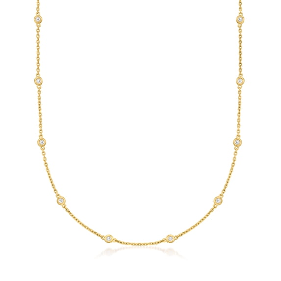 Ross-Simons 1.00 ct. t.w. Bezel-Set Diamond Station Necklace in 18kt Gold Over Sterling, Women's, Adult