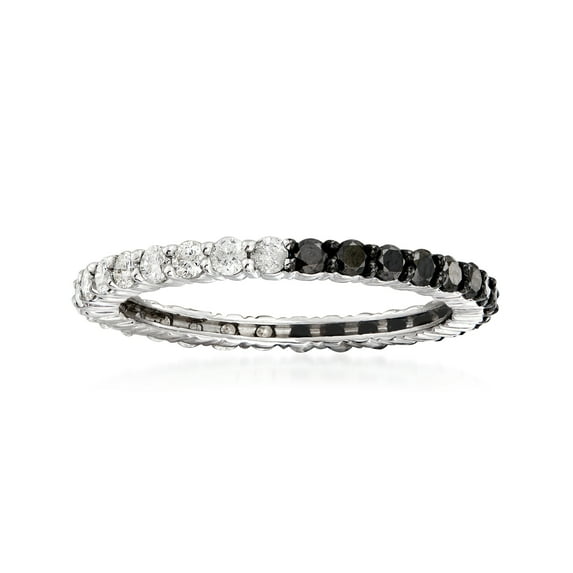 Ross-Simons 1.00 ct. t.w. Black and White Diamond Eternity Band in Sterling Silver, Women's, Adult