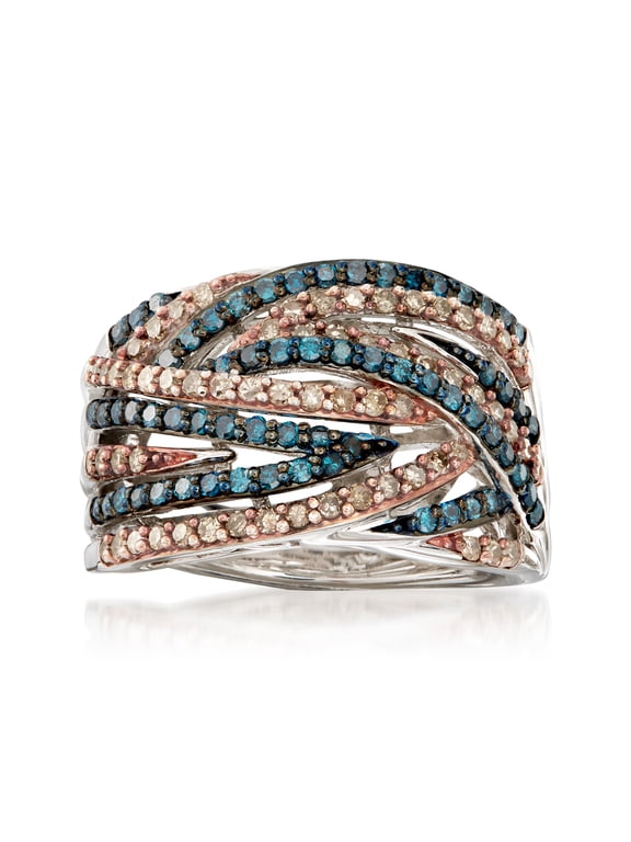 1.00 ct. t.w. Blue and Champagne Diamond Ring in Sterling Silver, Women's, Adult