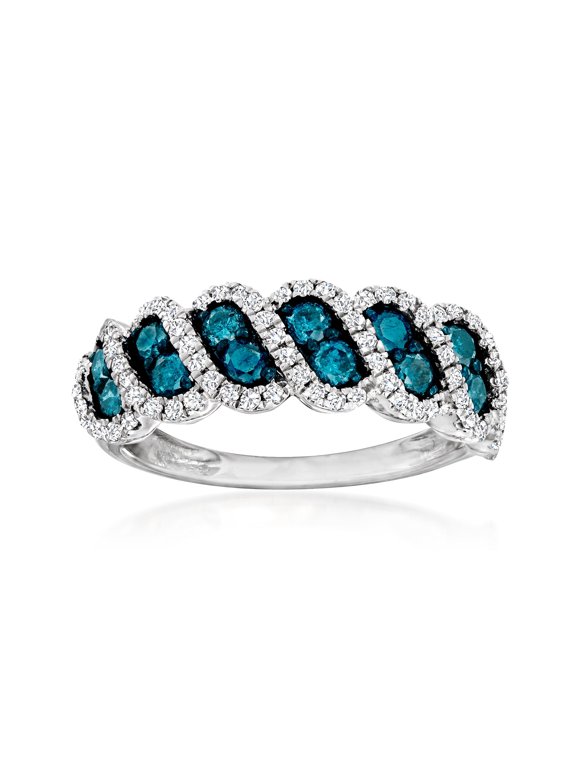 1.00 ct. t.w. Blue and White Diamond Ring in Sterling Silver, Women's, Adult