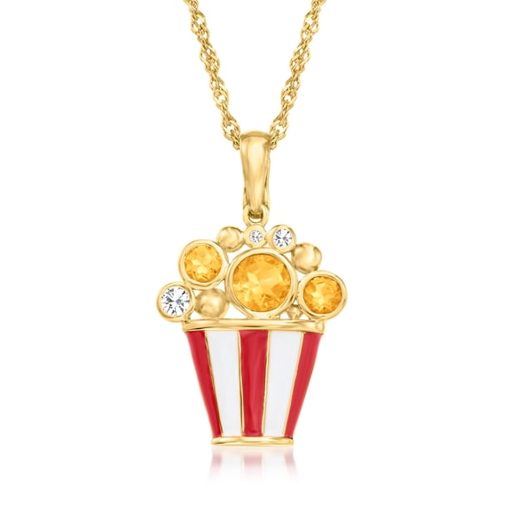 Ross-Simons 1.00 ct. t.w. Citrine and .80 ct. t.w. White Topaz Popcorn Pendant Necklace With Red and White Enamel in 18kt Gold Over Sterling, Women's, Adult