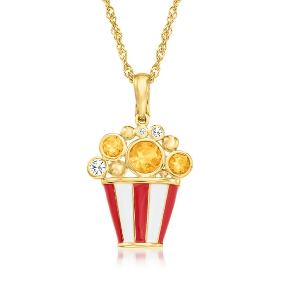 Ross-Simons 1.00 ct. t.w. Citrine and .80 ct. t.w. White Topaz Popcorn Pendant Necklace With Red and White Enamel in 18kt Gold Over Sterling, Women's, Adult