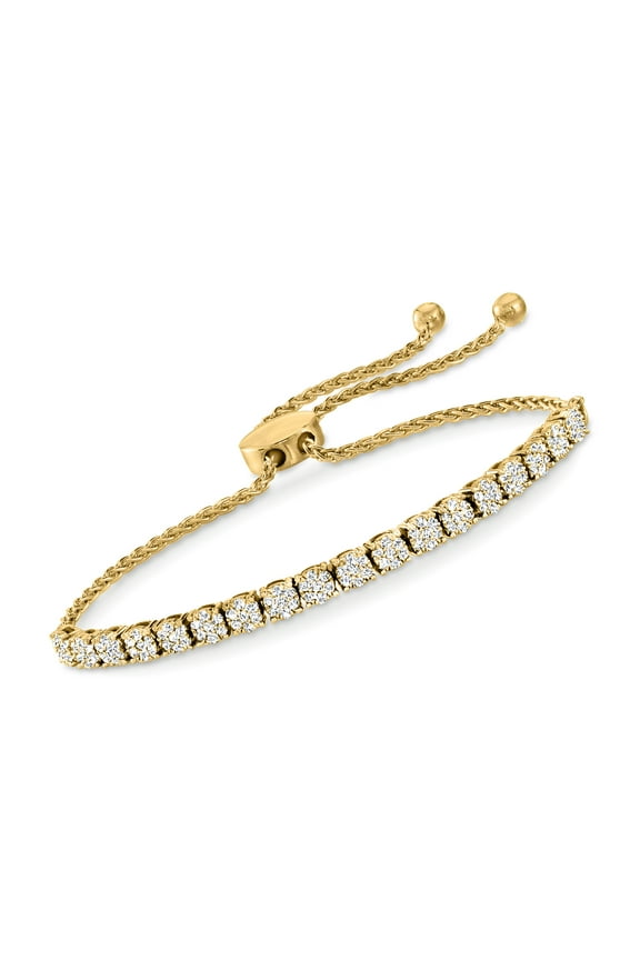 1.00 ct. t.w. Diamond Cluster Bolo Bracelet in 18kt Gold Over Sterling, Women's, Adult