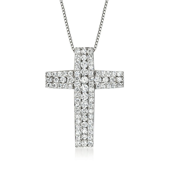 Ross-Simons 1.00 ct. t.w. Diamond Cross Pendant Necklace in Sterling Silver, Women's, Adult