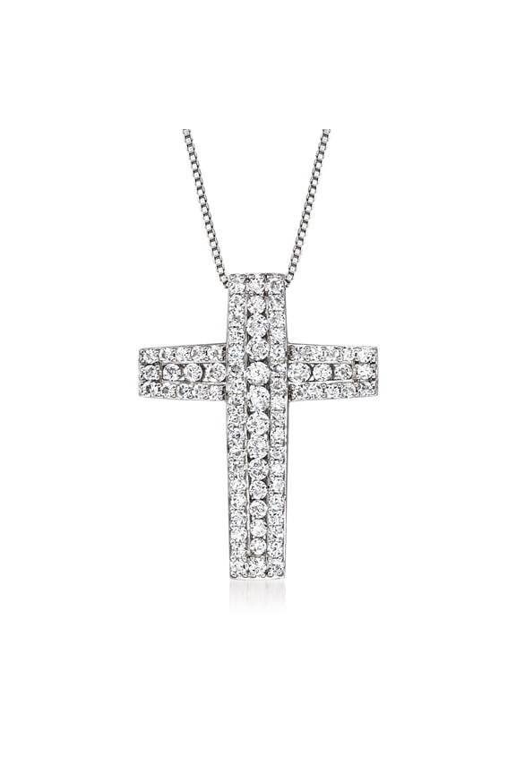 1.00 ct. t.w. Diamond Cross Pendant Necklace in Sterling Silver, Women's, Adult