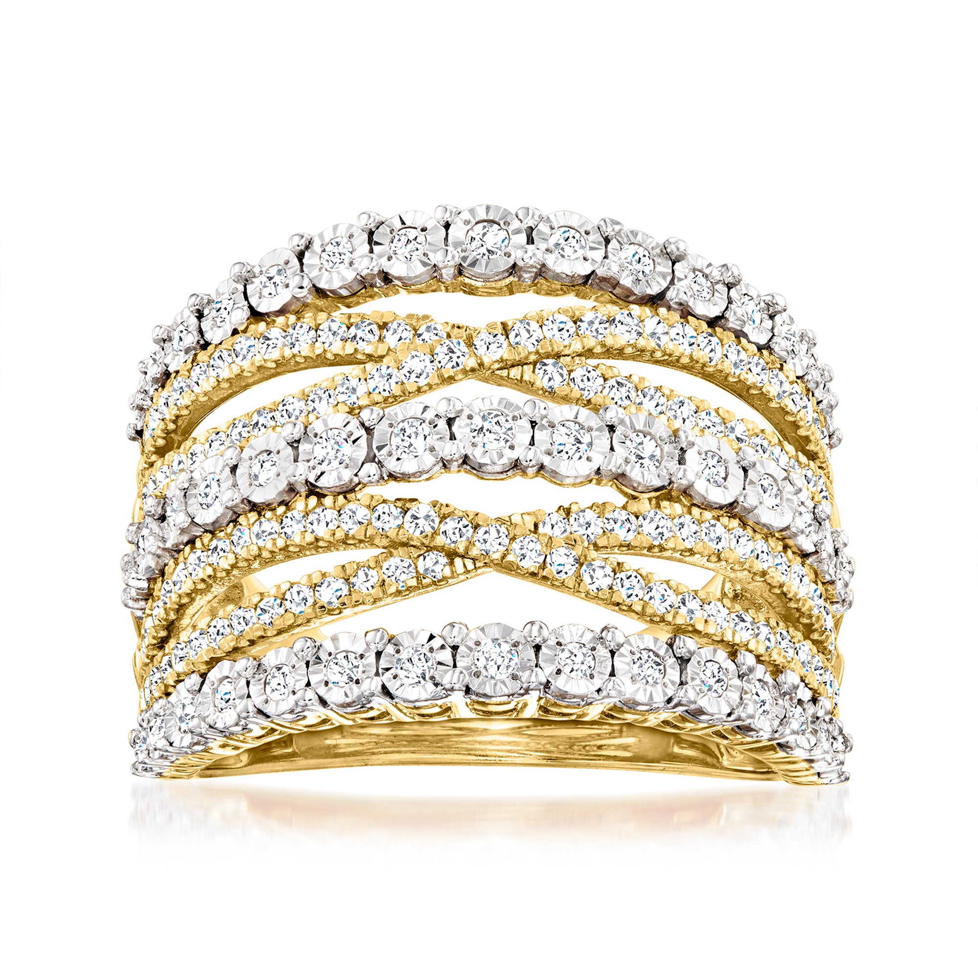 Ross-Simons 1.00 ct. t.w. Diamond Multi-Row Ring in 18kt Gold Over ...