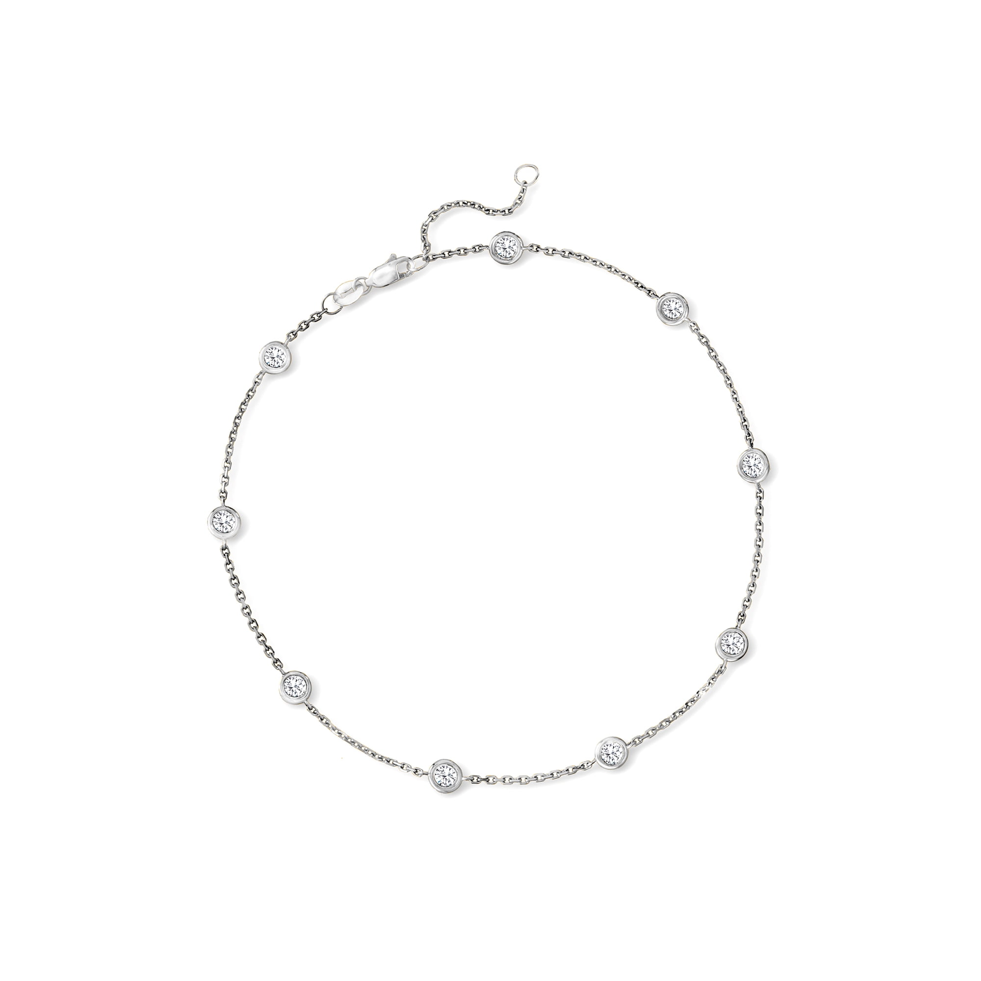 Ross-Simons 1.00 ct. t.w. Diamond Station Anklet in 14kt White Gold, Women's, Adult