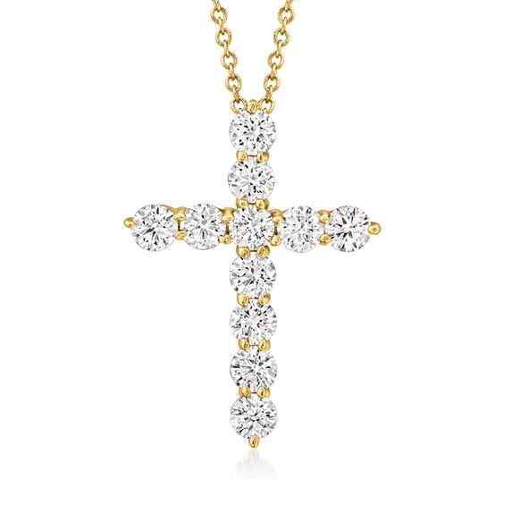 Ross-Simons 1.00 ct. t.w. Lab-Grown Diamond Cross Pendant Necklace in 14kt Yellow Gold, Women's, Adult