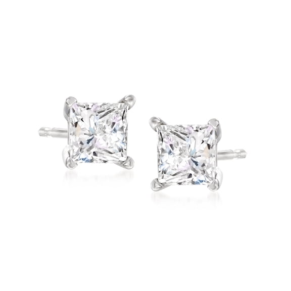 Ross-Simons 1.00 ct. t.w. Princess-Cut CZ Stud Earrings in 14kt White Gold, Women's, Adult