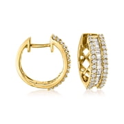 Ross-Simons 1.00 ct. t.w. Round and Baguette Diamond Hoop Earrings in 18kt Gold Over Sterling, Womens, Adult