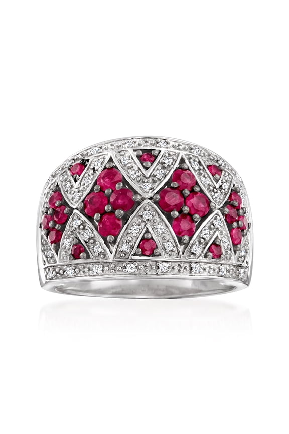 1.00 ct. t.w. Ruby and .10 ct. t.w. Diamond Dome Ring in Sterling Silver, Women's, Adult