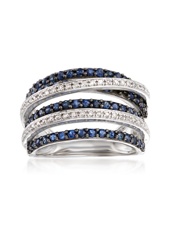 1.00 ct. t.w. Sapphire and .15 ct. t.w. Diamond Highway Ring in Sterling Silver, Women's, Adult