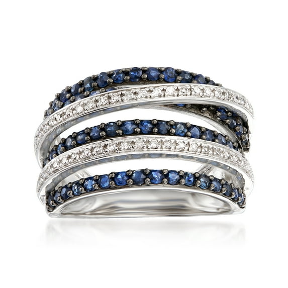 Ross-Simons 1.00 ct. t.w. Sapphire and .15 ct. t.w. Diamond Highway Ring in Sterling Silver, Women's, Adult
