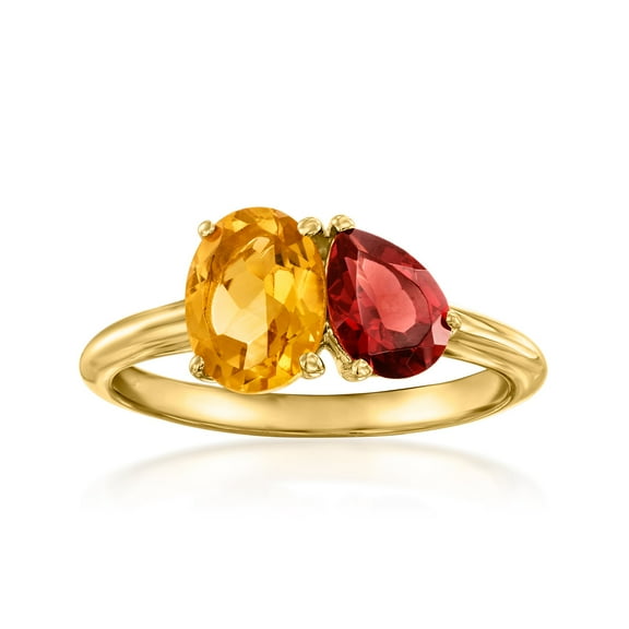 Ross-Simons 1.10 Carat Citrine and .90 Carat Garnet Toi Et Moi Ring in 18kt Gold Over Sterling, Women's, Adult