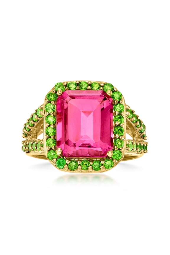 1.10 Carat Pink Topaz and 1.00 ct. t.w. Green Chrome Diopside Ring in 18kt Gold Over Sterling, Women's, Adult