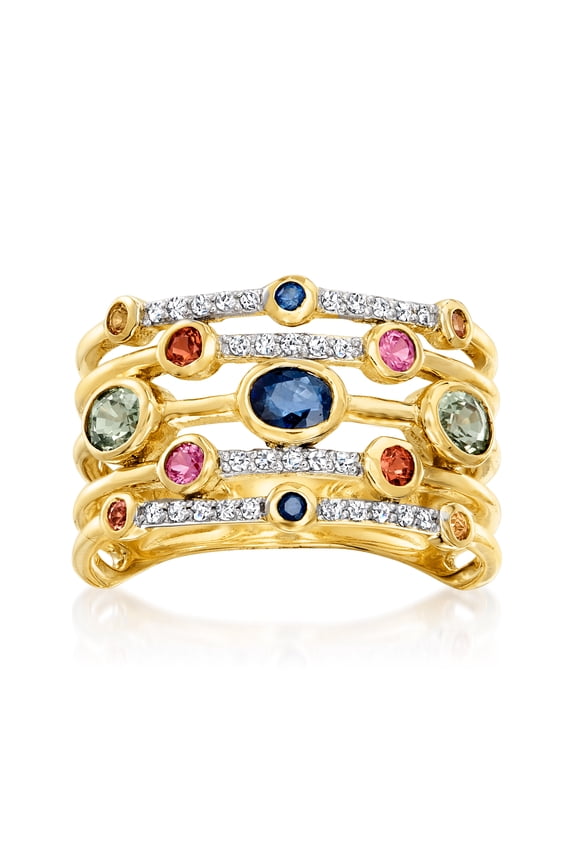 1.10 ct. t.w. Multicolored Sapphire and .12 ct. t.w. Diamond Ring in 14kt Yellow Gold, Women's, Adult
