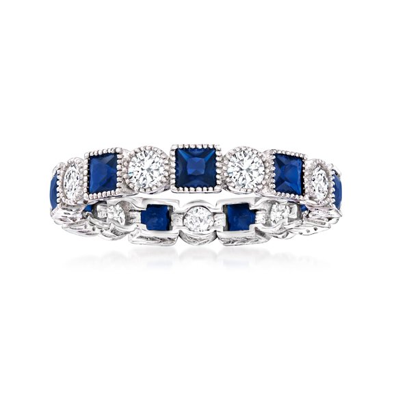 Ross-Simons 1.20 ct. t.w. Square Simulated Sapphire and .80 ct. t.w. CZ Eternity Band in Sterling Silver, Women's, Adult