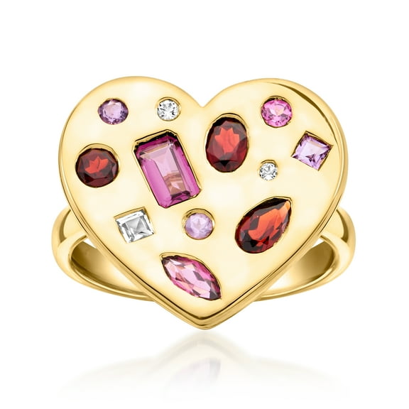 Ross-Simons 1.24 ct. t.w. Multi-Gemstone Heart Ring in 18kt Gold Over Sterling, Women's, Adult
