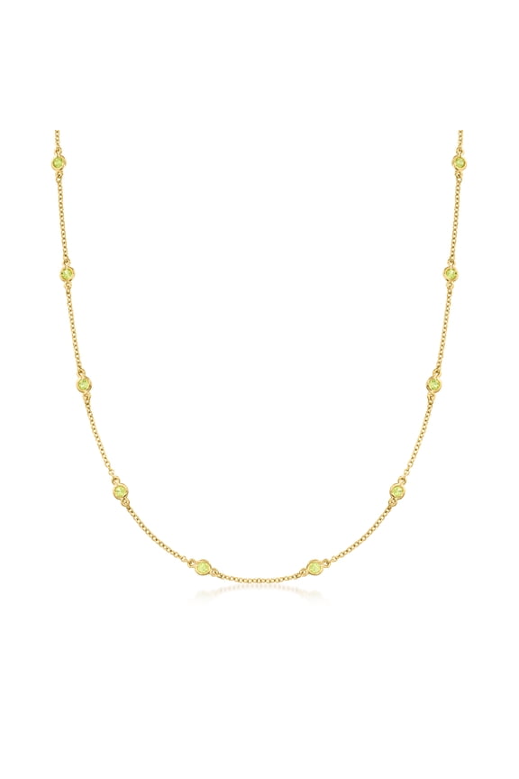 1.30 ct. t.w. Bezel-Set Peridot Station Necklace in 18kt Gold Over Sterling, Women's, Adult