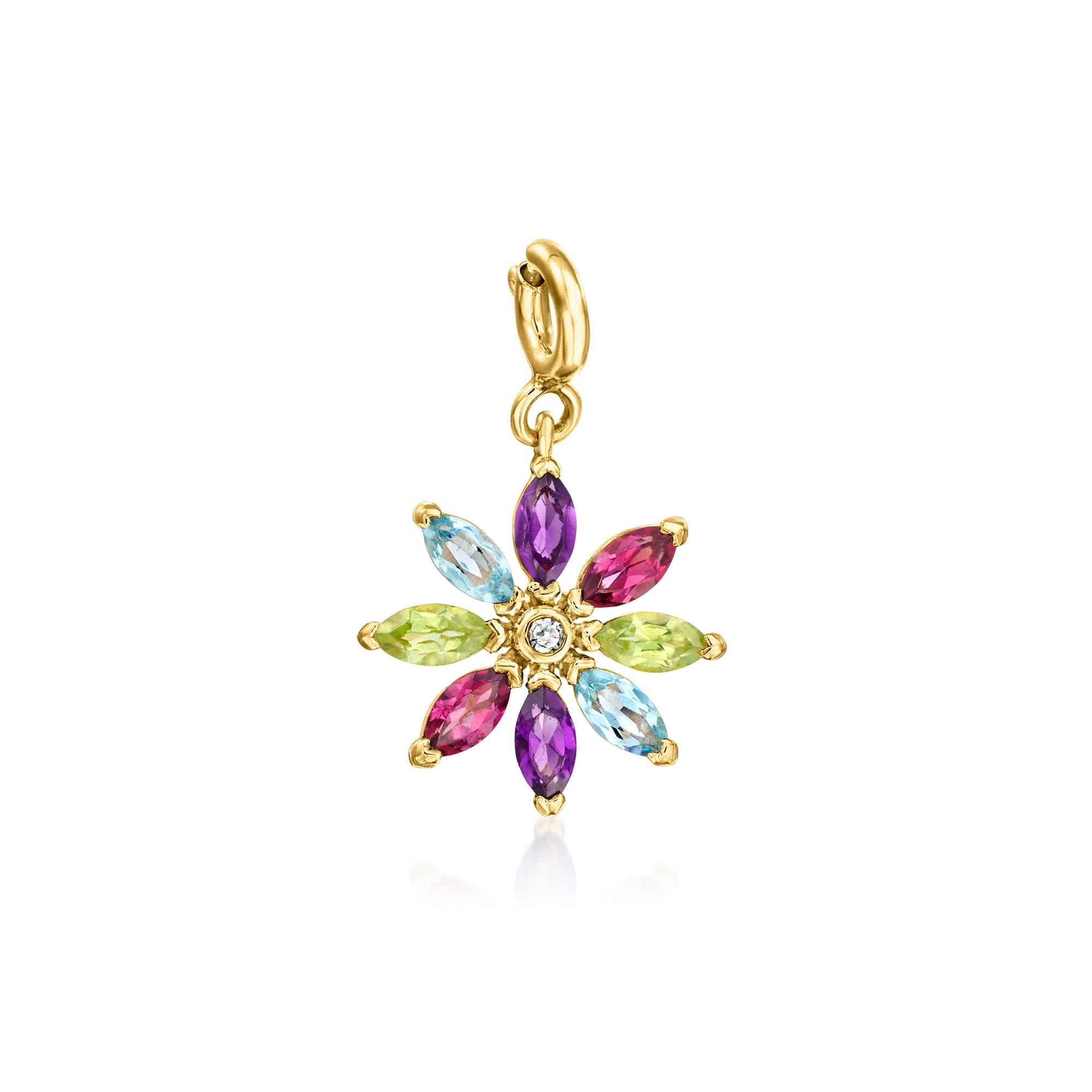 Ross-Simons 1.30 ct. t.w. Multi-Gemstone Flower Charm With Single Diamond in 18kt Gold Over Sterling, Women's, Adult