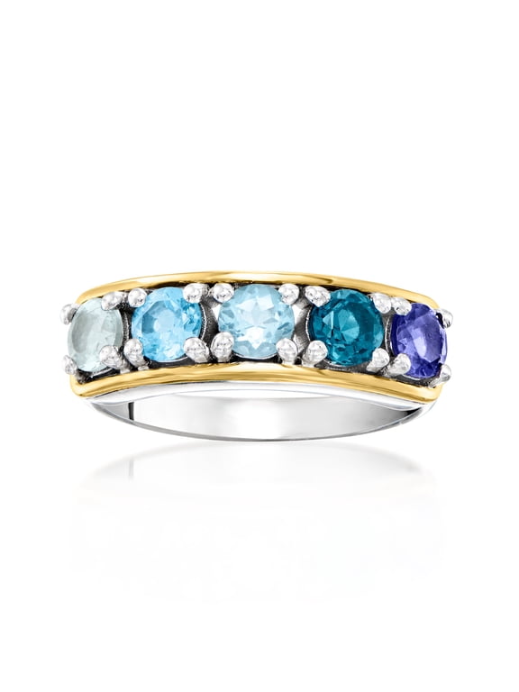 1.30 ct. t.w. Multi-Gemstone Ring in Sterling Silver and 14kt Yellow Gold, Women's, Adult