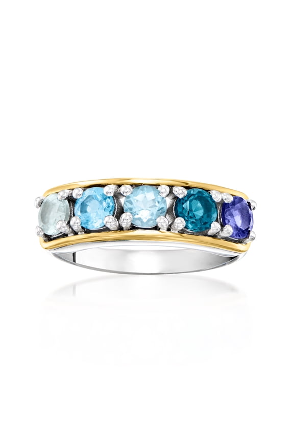 1.30 ct. t.w. Multi-Gemstone Ring in Sterling Silver and 14kt Yellow Gold, Women's, Adult