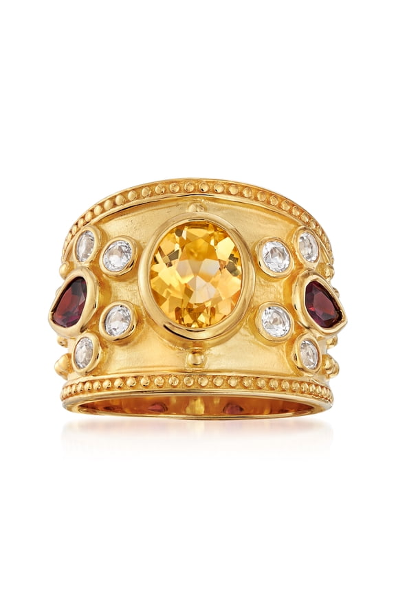 1.40 Carat Citrine and .80 ct. t.w. Rhodolite Garnet Ring With .60 ct. t.w. White Topaz in 18kt Gold Over Sterling, Women's, Adult