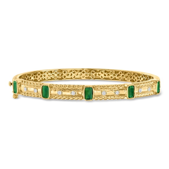 Ross-Simons 1.40 ct. t.w. Emerald and .15 ct. t.w. Diamond Bangle Bracelet in 18kt Gold Over Sterling, Women's, Adult
