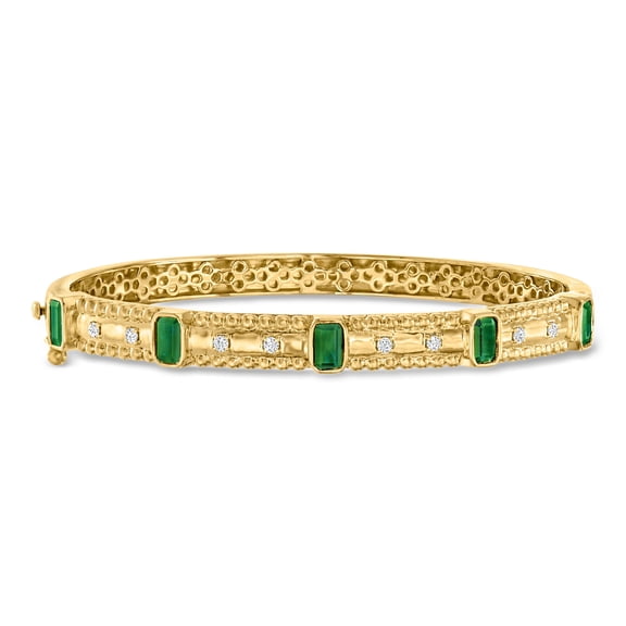 Ross-Simons 1.40 ct. t.w. Emerald and .15 ct. t.w. Diamond Bangle Bracelet in 18kt Gold Over Sterling, Women's, Adult