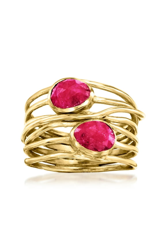 1.40 ct. t.w. Ruby Multi-Row Ring in 18kt Gold Over Sterling, Women's, Adult