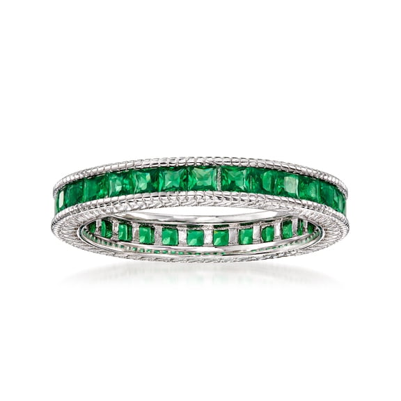 Ross-Simons 1.40 ct. t.w. Simulated Emerald Eternity Band in Sterling Silver, Women's, Adult