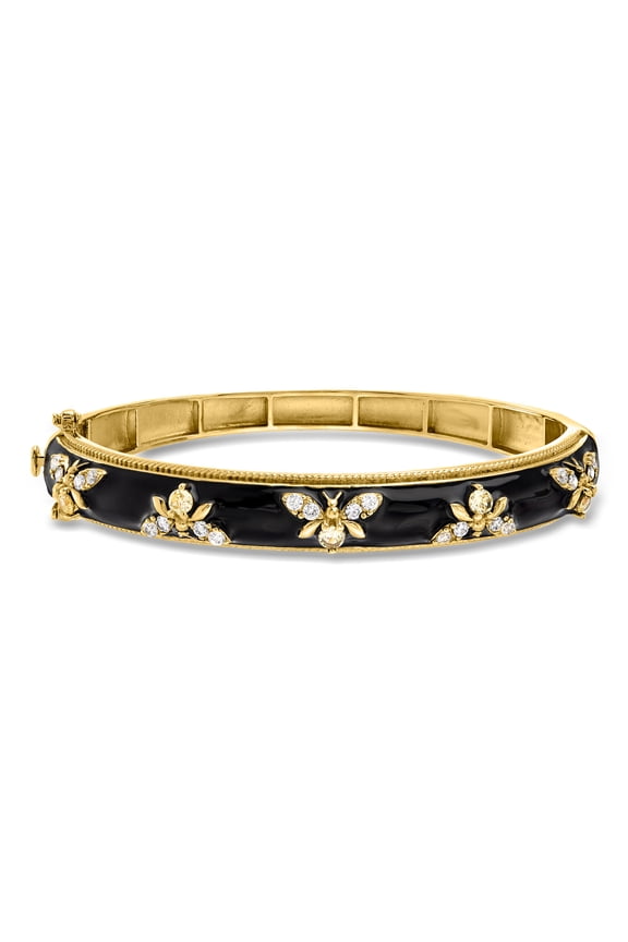 1.40 ct. t.w. White Topaz and Black Enamel Bumblebee Bangle Bracelet, Women's, Adult