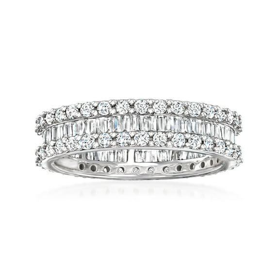 Ross-Simons 1.50 ct. t.w. Brilliant and Baguette-Cut Diamond Eternity Band in 14kt White Gold With Rhodium, Women's, Adult