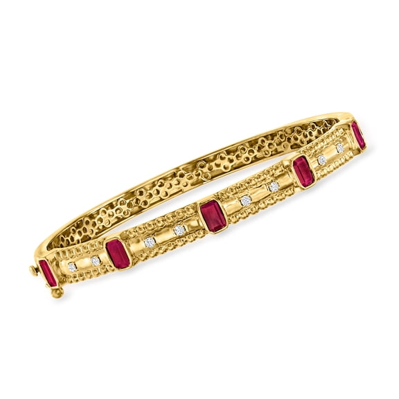 Ross-Simons 1.50 ct. t.w. Ruby and .15 ct. t.w. Diamond Bangle Bracelet in 18kt Gold Over Sterling, Women's, Adult